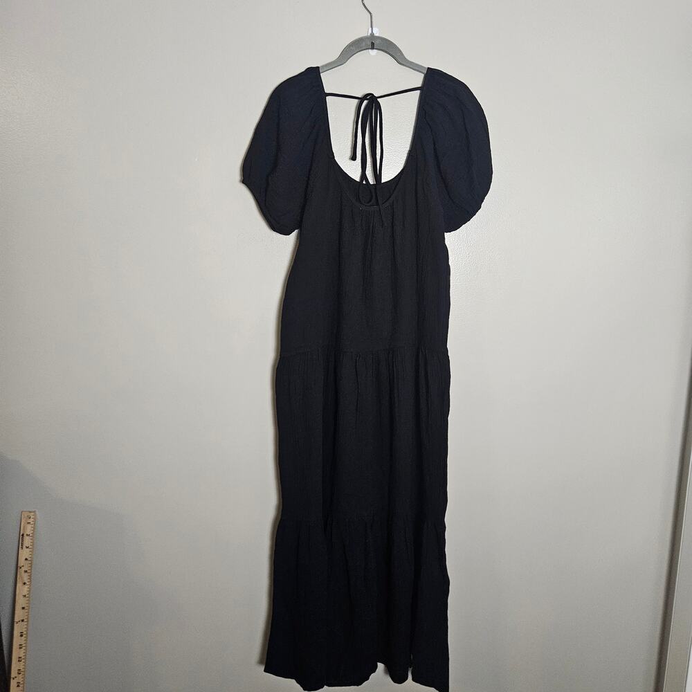 NWOT Socialite Scoop Neck Puff Sleeve Tie Back Midi Tiered Dress Sz XS Black - Picture 8 of 14